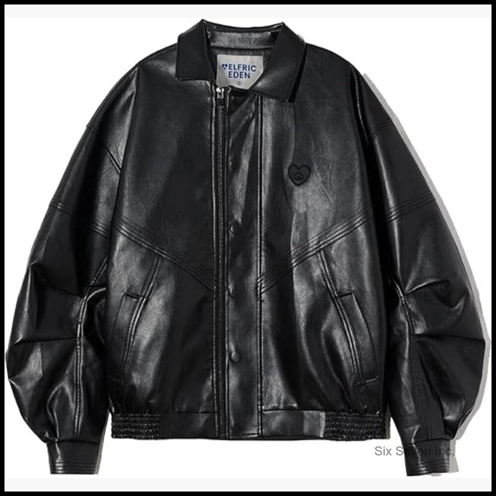 Faux Leather Oversized Bomber Jacket Y2k Streetwear Moto Style